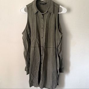 Express Shoulder Cutout Button Down Dress